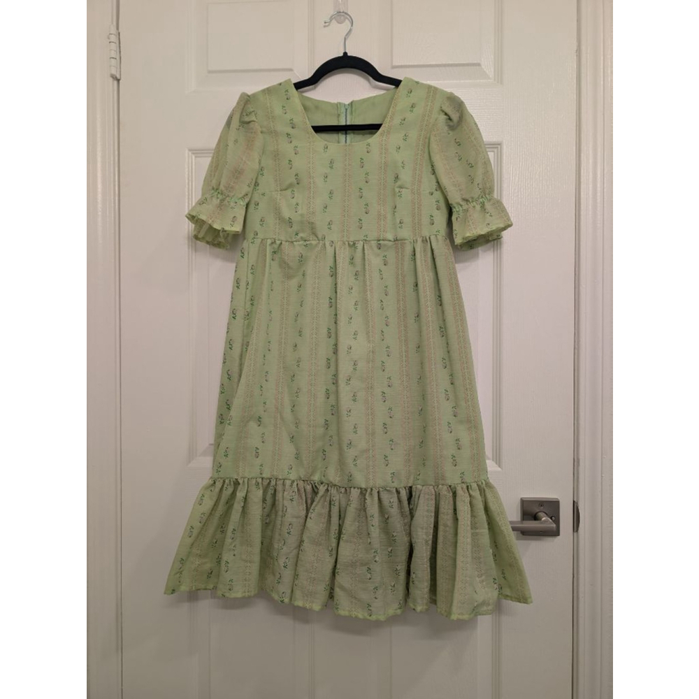 Vintage Style Bridgerton Regency Floral Prairie Dress Empire Waist Ruffle Hem S - Picture 3 of 9